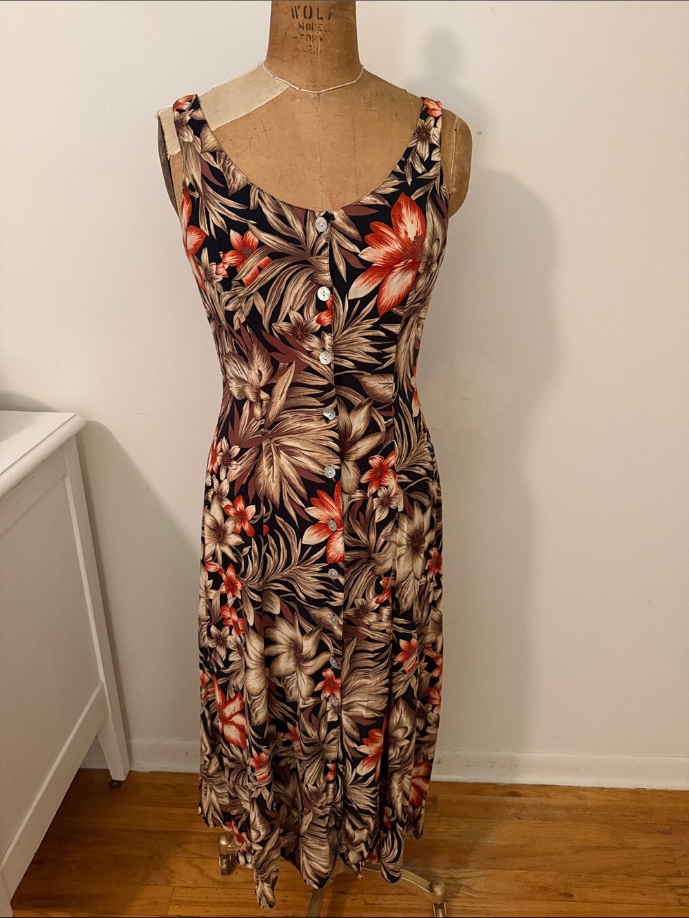 Vintage Sundress, Robbie Bee, 10, Vibrant Hawaiian Pattern.